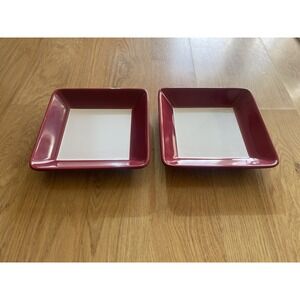 2 SIMPLE ADDITIONS Pampered Chef 7" Square Plates Burgundy/White‎